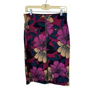 Worthington Womens Floral Pencil Skirt Size 10 Zipper Front Tropical Bold Pink